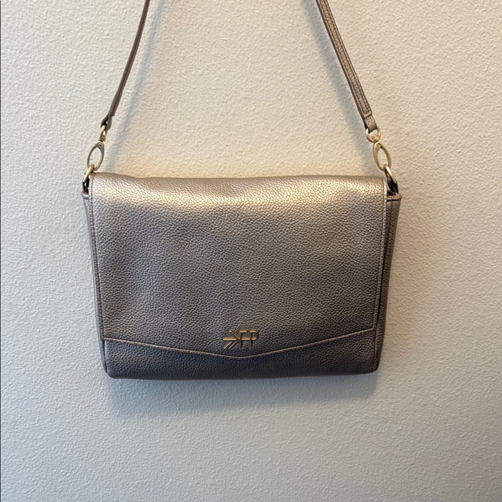 Elegant Soft Gold Leather Freshly Pocked Crossbody Diaper Bag